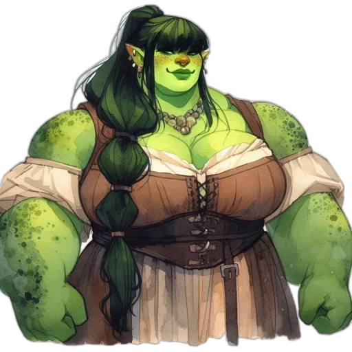 dress, concept art, fantasy art, watercolor, pixel art, green, half-human, half-orc transparent PNG cut-out