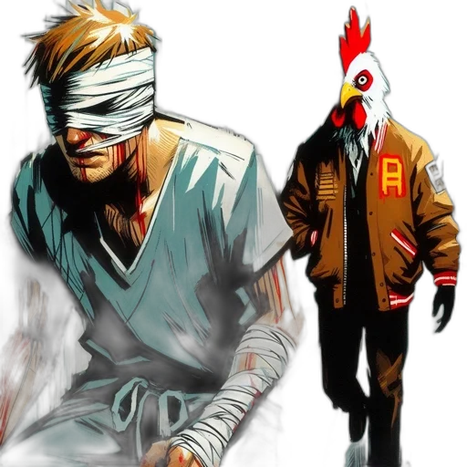 jacket, mask, concept art, comic book art, pixel art, cyberpunk, red, corridor transparent PNG cut-out