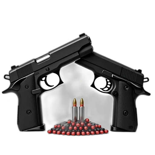 weapon, 3d render, pixel art, concept art, photorealistic, two, black, handguns transparent PNG cut-out