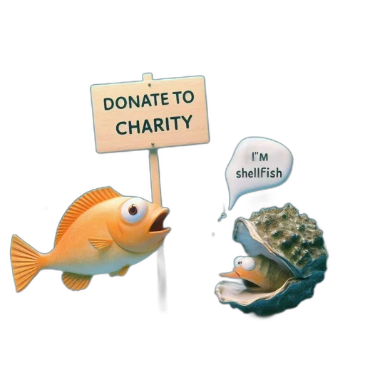 two, anthropomorphic, sea, creatures, engage, comically, near, donation transparent PNG cut-out