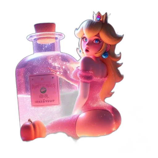 bottle, dress, crown, vaporwave, 3d render, concept art, pixel art, neon lights transparent PNG cut-out