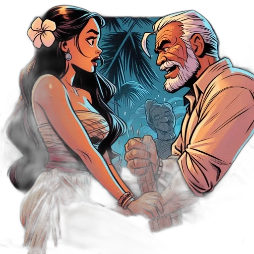 comic book art, concept art, fantasy art, fire, neon lights, underwater, sunset, young transparent PNG cut-out