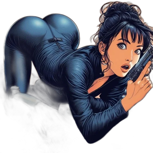 weapon, comic book art, cartoon, concept art, anime, animated, female, protagonist transparent PNG cut-out
