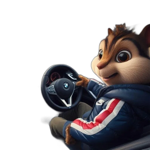 car, jacket, concept art, 3d render, photorealistic, cartoon, chipmunk, character transparent PNG cut-out