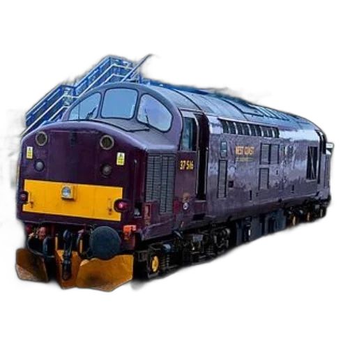 3d render, photorealistic, concept art, purple, train, number, 37916, tracks transparent PNG cut-out