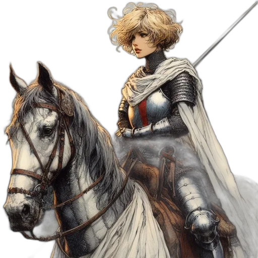 sword, concept art, fantasy art, photorealistic, comic book art, monochrome, blonde-haired, female transparent PNG cut-out