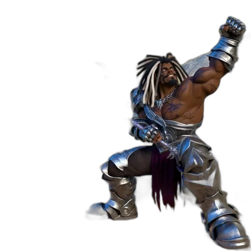 weapon, sword, staff, concept art, fantasy art, 3d render, muscular, dreadlocked transparent PNG cut-out