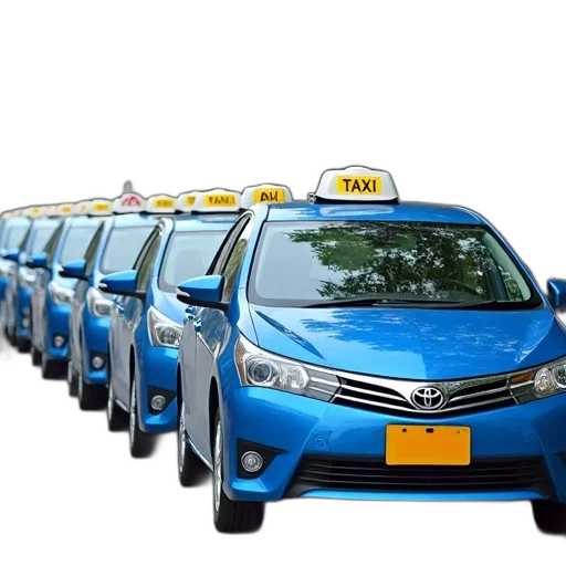 car, row, blue, toyota, cars, taxi, signs, top transparent PNG cut-out