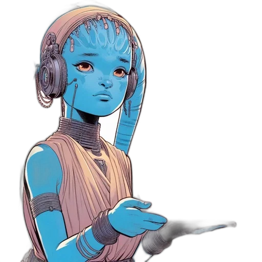 robot, staff, mask, creature, concept art, comic book art, cyberpunk, fantasy art transparent PNG cut-out
