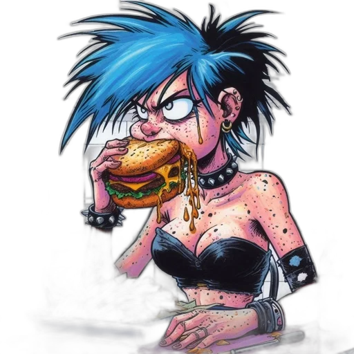 food, animal, dress, comic book art, concept art, cartoon, cyberpunk, animated transparent PNG cut-out