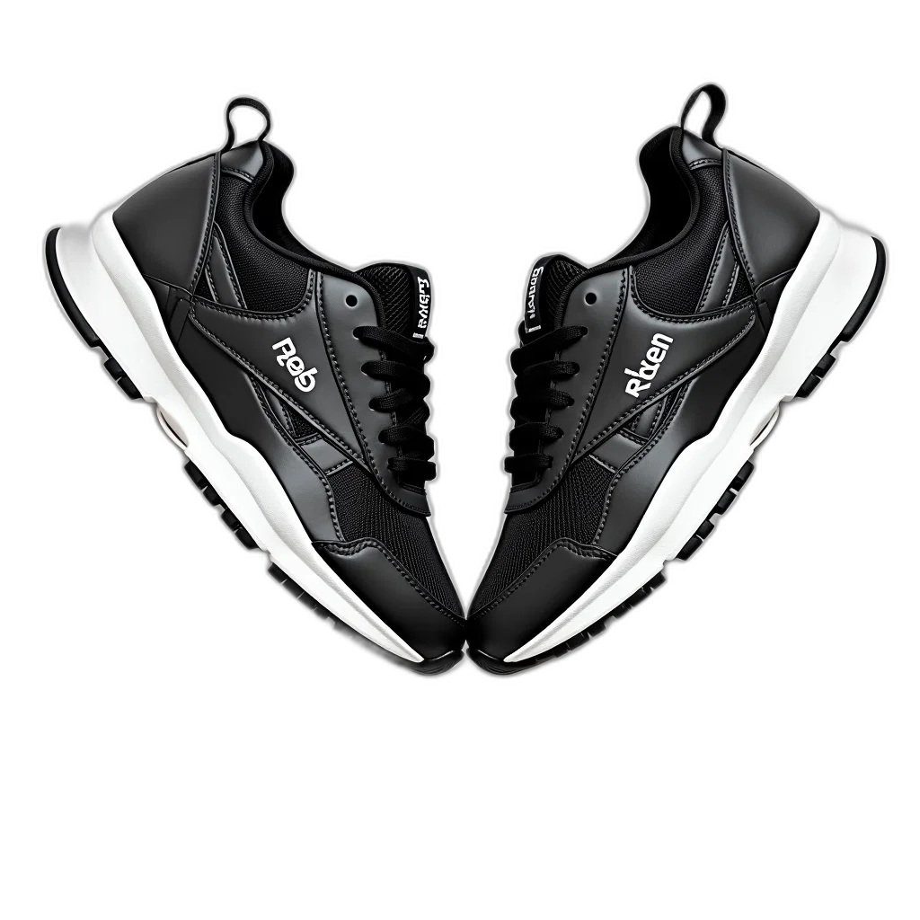 shoes, 3d render, photorealistic, monochrome, dark, pair, black, white transparent PNG cut-out