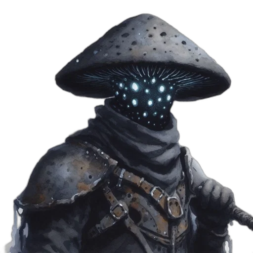 mask, hat, staff, face, concept art, fantasy art, cyberpunk, 3d render transparent PNG cut-out