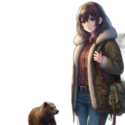animal, jacket, creature, staff, concept art, pixel art, anime, fantasy art transparent PNG cut-out