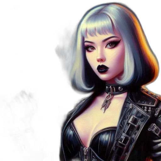 jacket, cyberpunk, comic book art, concept art, fantasy art, neon lights, dark, monochrome transparent PNG cut-out