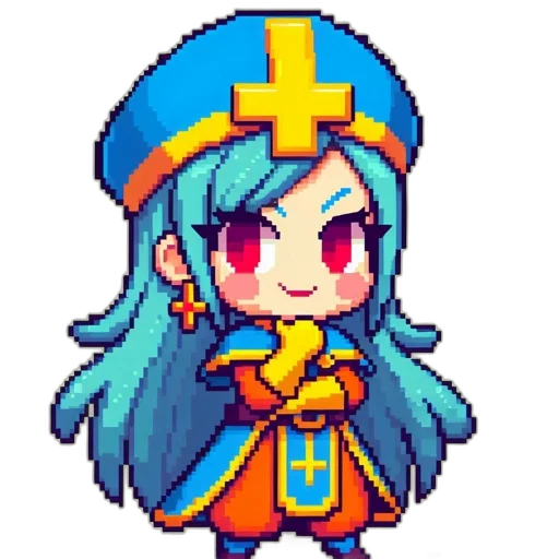 staff, sword, crown, pixel art, anime, fantasy art, cartoon, blue transparent PNG cut-out