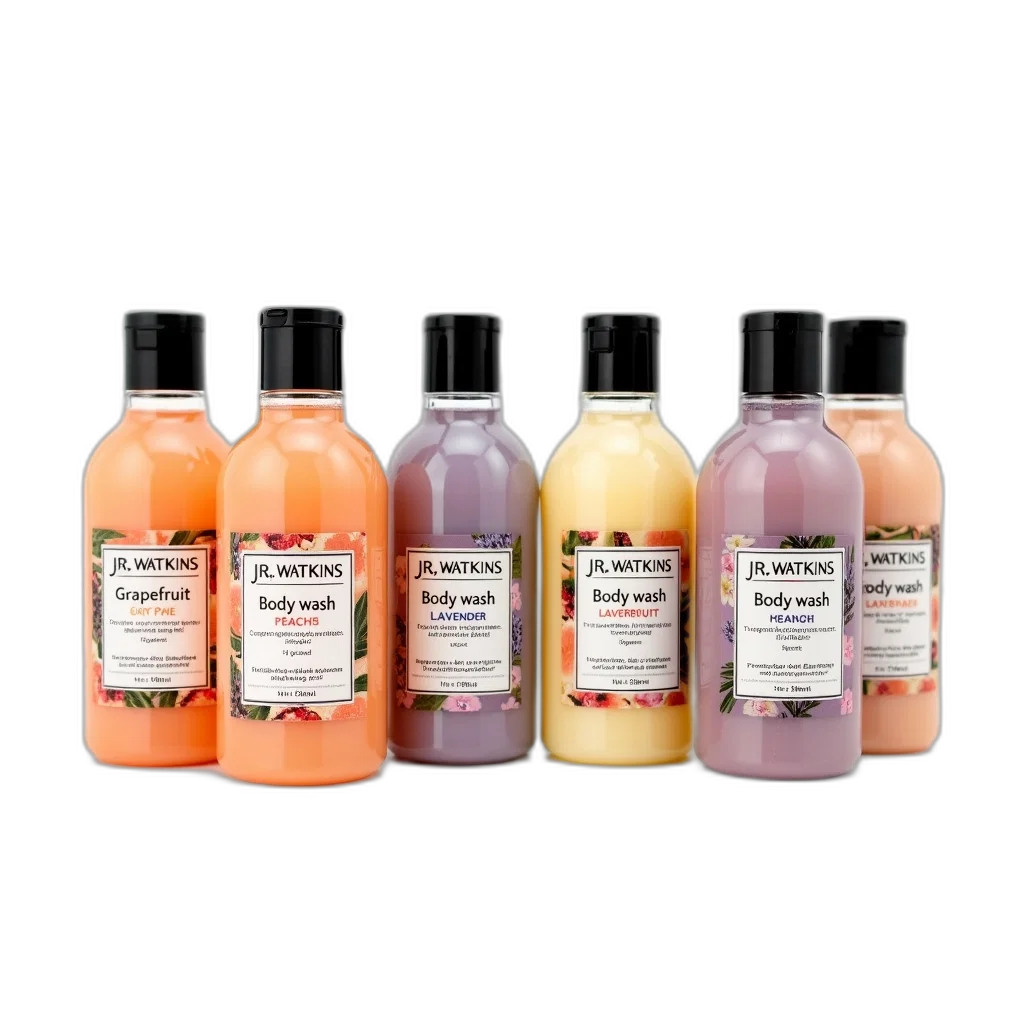 bottle, collection, six, bottles, watkins, body, wash, various transparent PNG cut-out