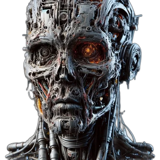 robot, face, mask, cyberpunk, concept art, 3d render, photorealistic, elaborate transparent PNG cut-out