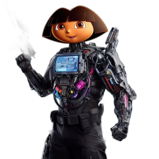 robot, jacket, weapon, dress, concept art, 3d render, cyberpunk, cartoon transparent PNG cut-out