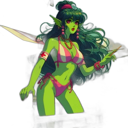 concept art, fantasy art, pixel art, comic book art, green, neon, colorful, green-skinned transparent PNG cut-out
