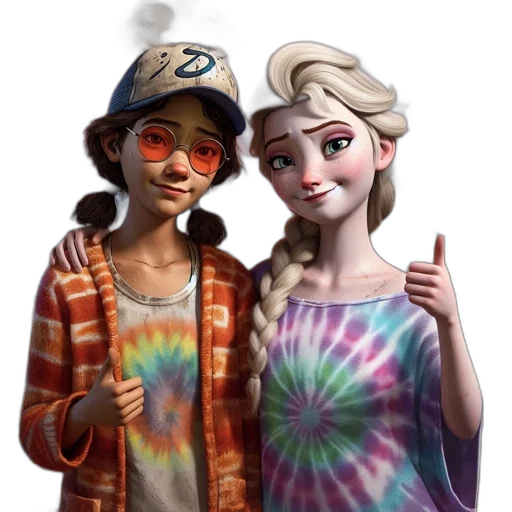 3d render, concept art, cartoon, photorealistic, two, animated, characters, one transparent PNG cut-out