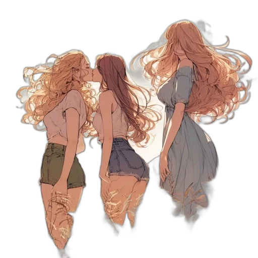 dress, hair, watercolor, concept art, fantasy art, pixel art, fire, golden transparent PNG cut-out