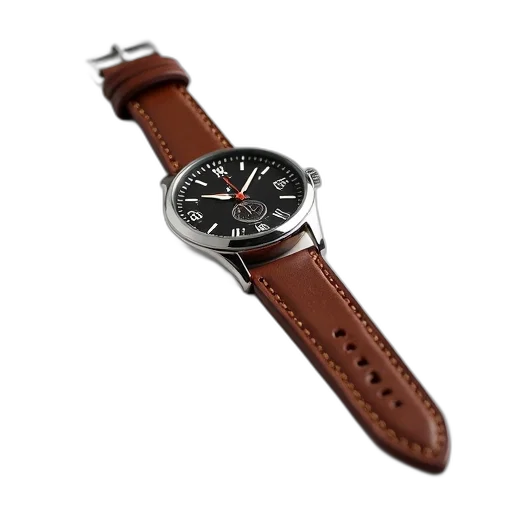 jewelry, 3d render, photorealistic, brown, leather, watch, strap, lying transparent PNG cut-out