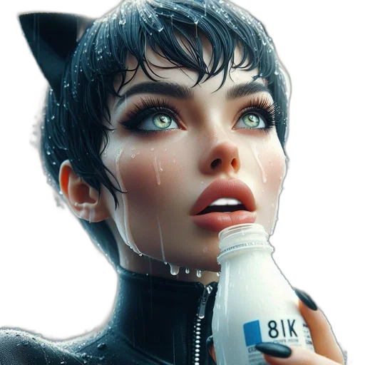 robot, bottle, 3d render, cyberpunk, concept art, photorealistic, contemplative, woman transparent PNG cut-out