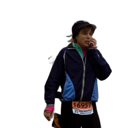 jacket, woman, running, boston, marathon, talks, her, cell transparent PNG cut-out