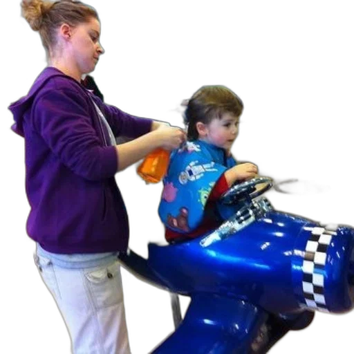 car, weapon, child, sits, blue, car-themed, chair, while transparent PNG cut-out