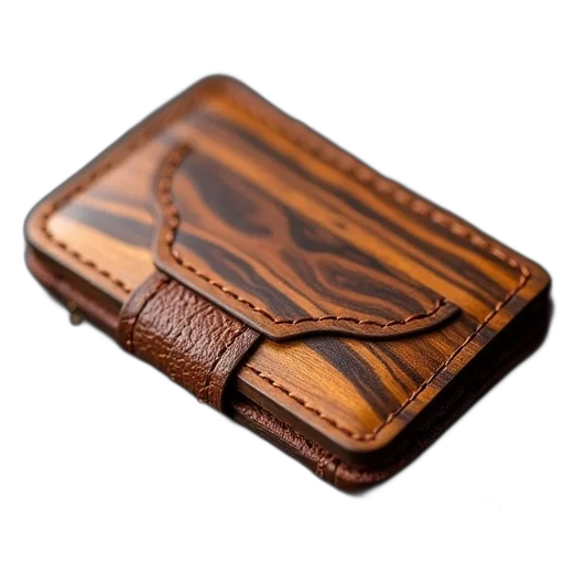 wood, wallet, card, holder, made, zebrawood, leather transparent PNG cut-out