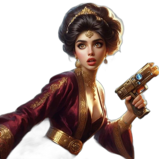 weapon, staff, concept art, fantasy art, photorealistic, comic book art, golden, woman transparent PNG cut-out