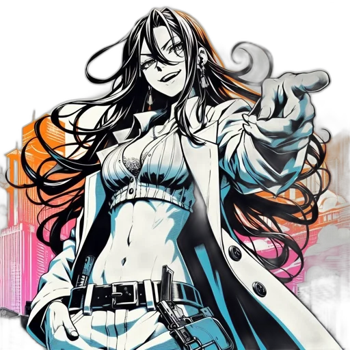 comic book art, concept art, anime, cartoon, monochrome, blue, animated, woman transparent PNG cut-out