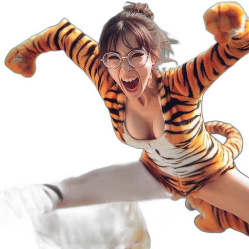 animal, photorealistic, concept art, 3d render, fantasy art, woman, wearing, tiger transparent PNG cut-out