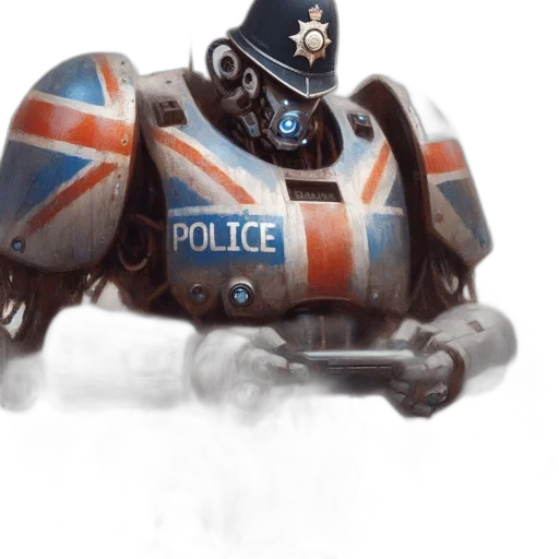 robot, weapon, concept art, photorealistic, cyberpunk, 3d render, large, british transparent PNG cut-out