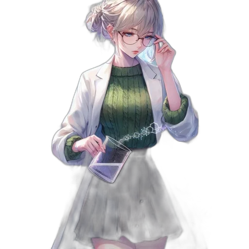 dress, staff, robot, jacket, pixel art, anime, concept art, watercolor transparent PNG cut-out