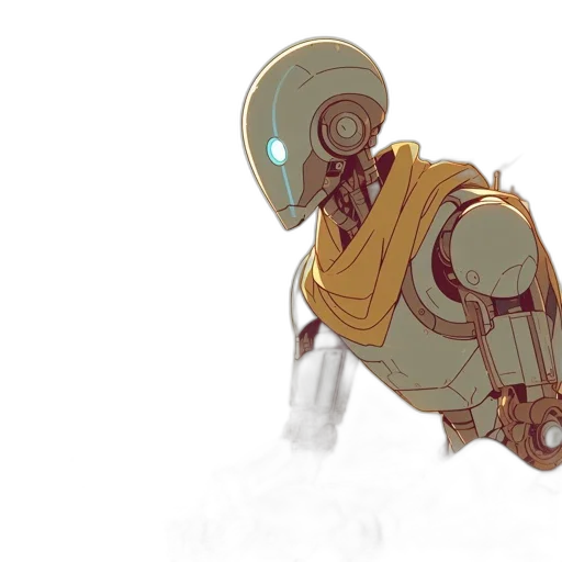 robot, concept art, comic book art, cyberpunk, 3d render, outer space, golden, earth tones transparent PNG cut-out