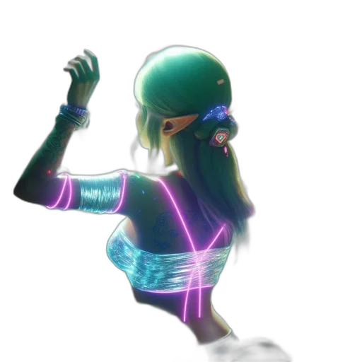 robot, mask, staff, dress, vaporwave, concept art, cyberpunk, 3d render transparent PNG cut-out