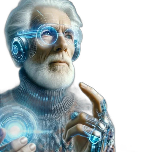 robot, cyberpunk, concept art, 3d render, elderly, man, sporting, futuristic transparent PNG cut-out