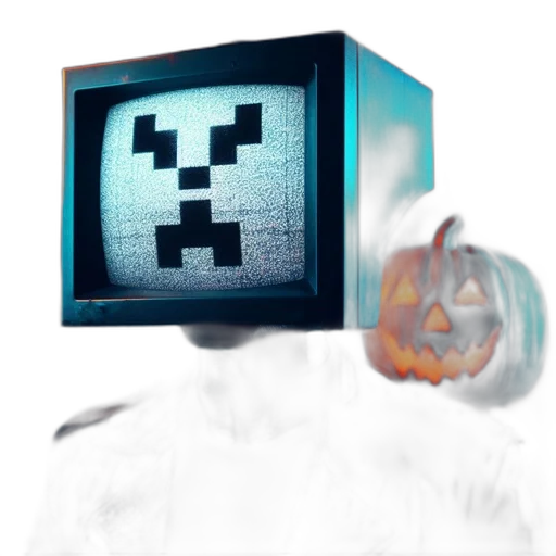 robot, mask, face, staff, pixel art, 3d render, concept art, vaporwave transparent PNG cut-out