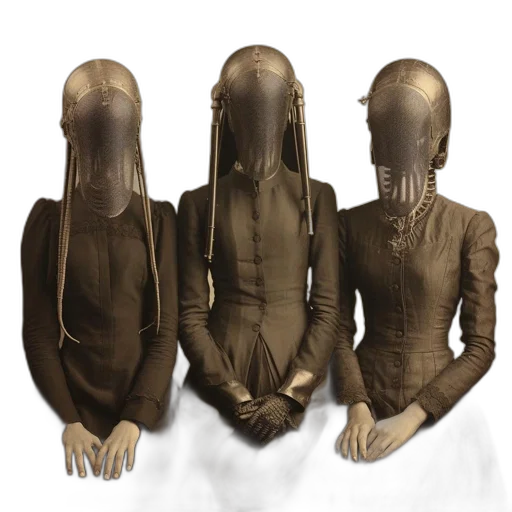 mask, dress, jacket, face, 3d render, concept art, earth tones, three transparent PNG cut-out