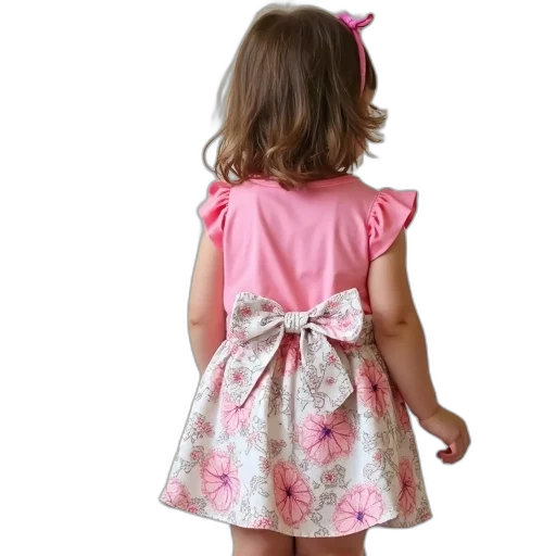 dress, toddler, outfit, pink, top, floral, patterned, bow transparent PNG cut-out