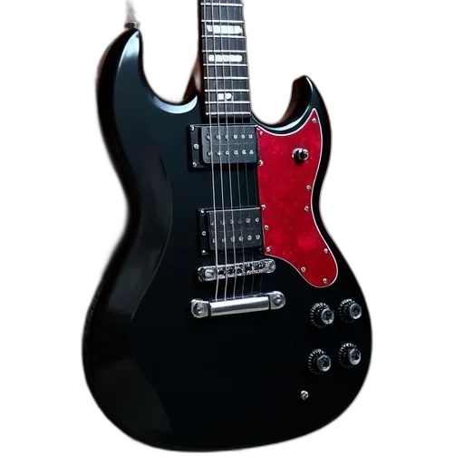 weapon, 3d render, photorealistic, black, electric, guitar, glossy, finish transparent PNG cut-out