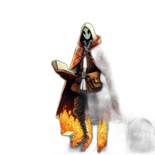 jacket, mask, staff, weapon, concept art, fantasy art, comic book art, pixel art transparent PNG cut-out