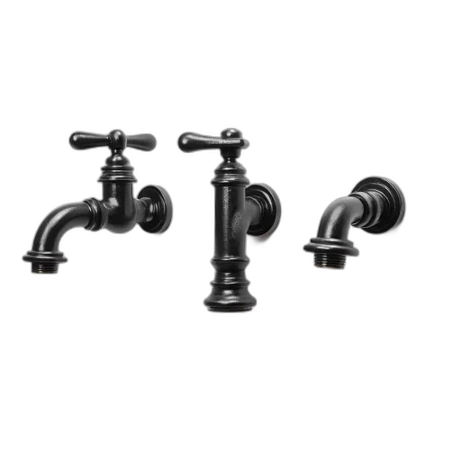 jewelry, furniture, 3d render, set, three, black, antique-style, faucets transparent PNG cut-out