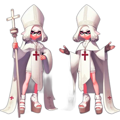 staff, concept art, pixel art, 3d render, fantasy art, monochrome, two, nun-like transparent PNG cut-out