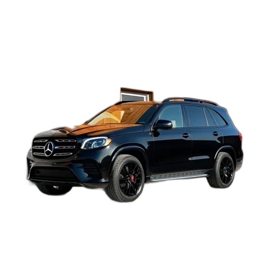 car, 3d render, photorealistic, black, suv, parked, front, building transparent PNG cut-out