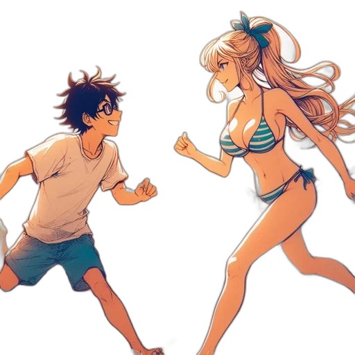 anime, concept art, watercolor, cartoon, underwater, beach, young, man transparent PNG cut-out