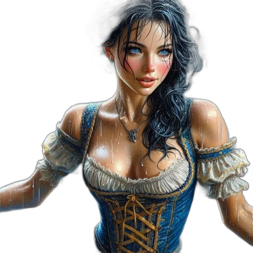 fantasy art, comic book art, concept art, photorealistic, woman, dark, hair, blue transparent PNG cut-out