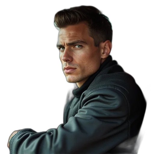 jacket, face, hair, staff, photorealistic, comic book art, cartoon, concept art transparent PNG cut-out