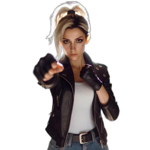 jacket, weapon, staff, mask, concept art, cyberpunk, photorealistic, 3d render transparent PNG cut-out